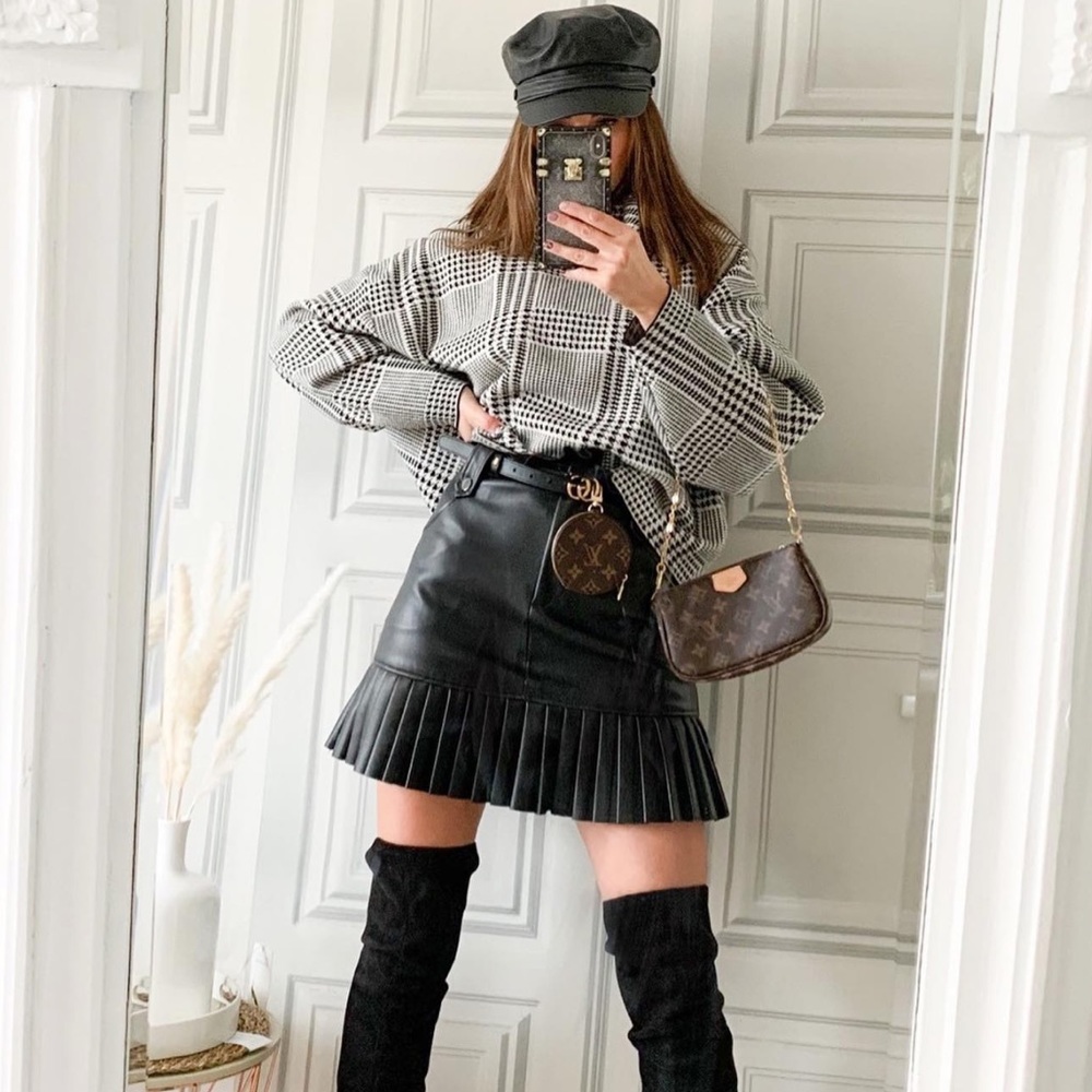 ZARA Pleated Faux Leather Pleated Mini Skirt - Picture 1 of 16